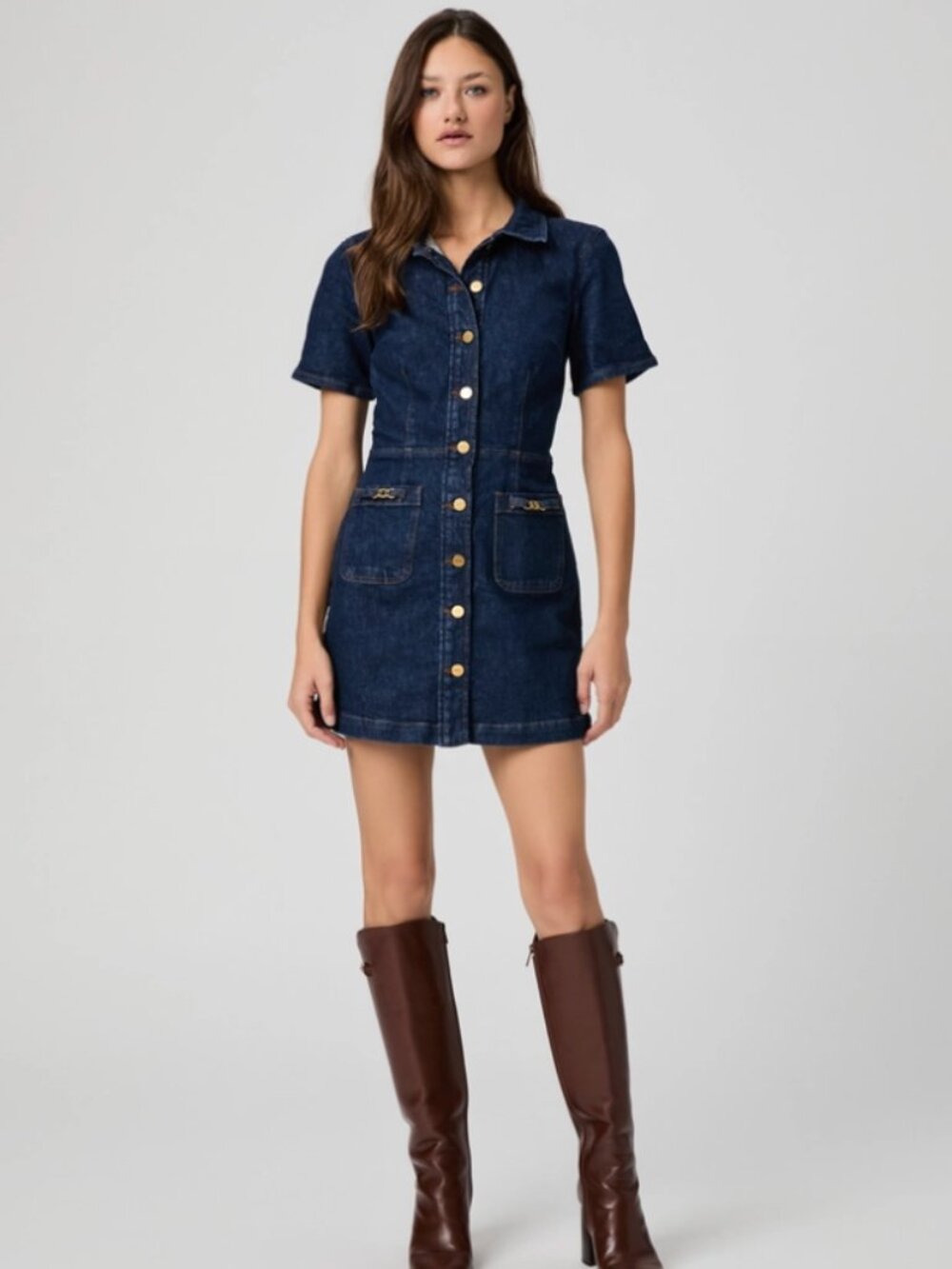 PAIGE Denim Clementine Denim Mini Button Dress in Bijoux SOLD OUT Size 4 BNWT